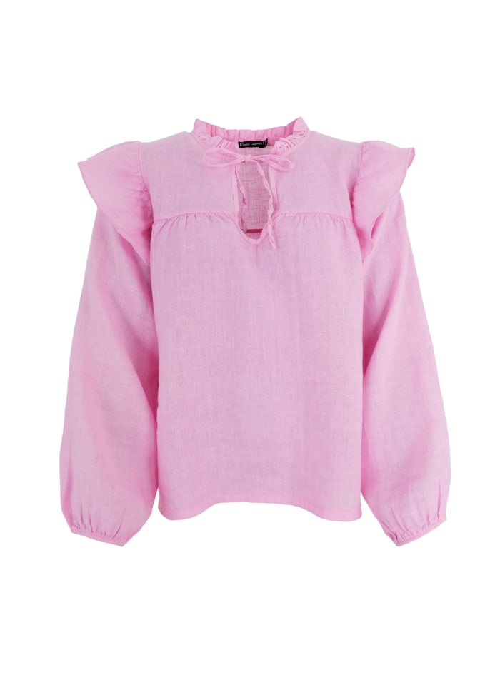 Bluse med rysjer - 100% lin - rosa - Many Colors