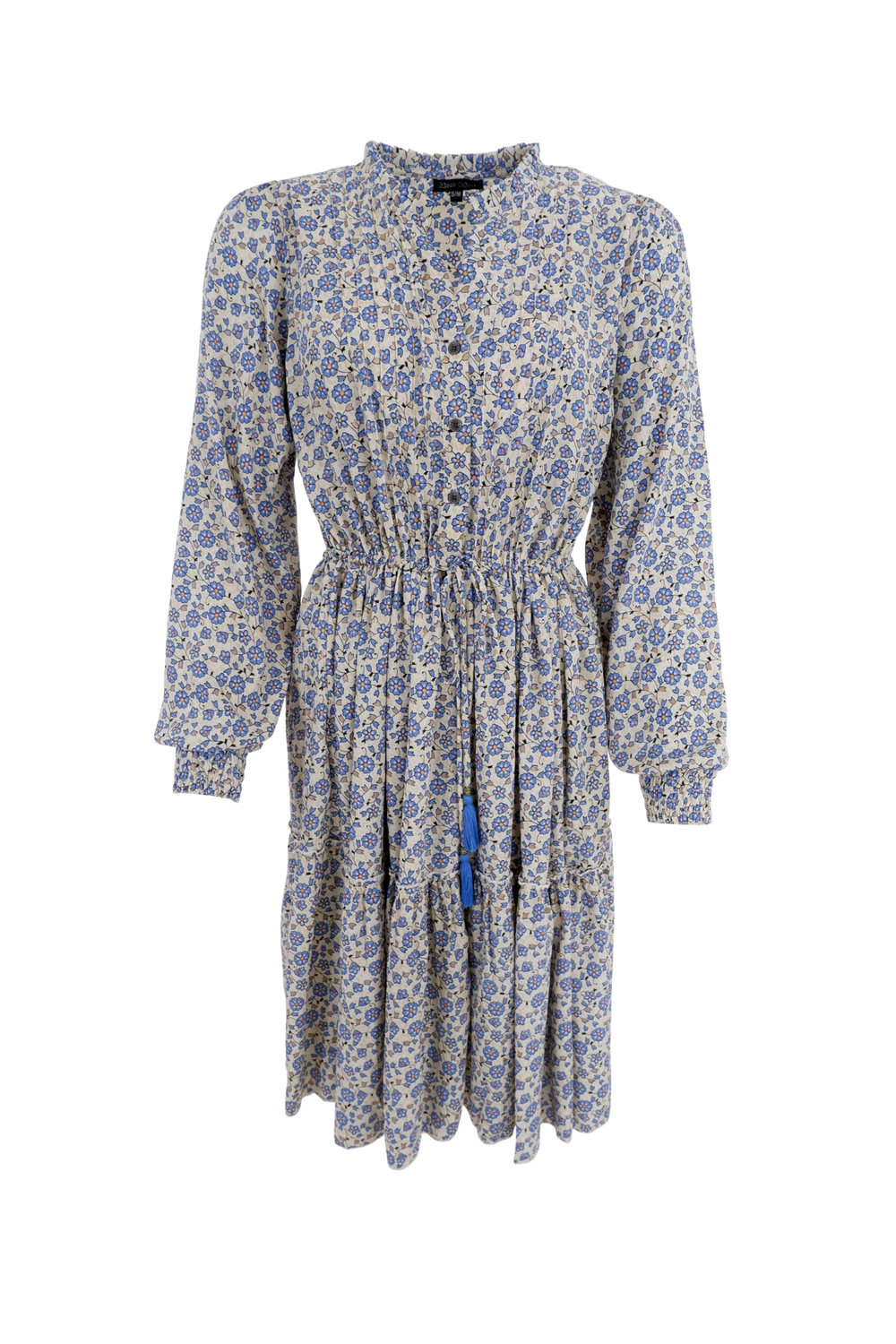 Kjole med knytting - blomsterprint - blå - Many Colors