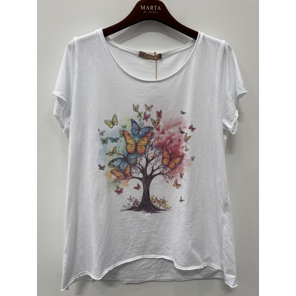 Marie t-shirt - sommerfugl - hvit - Many Colors