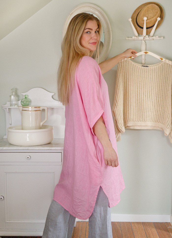 Tunika med lommer - 100% lin - rosa - Many Colors