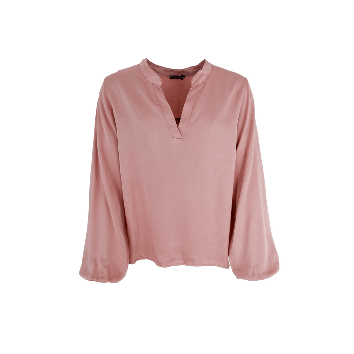 Pudderrosa bluse med V-Hals og løse ermer - Many Colors