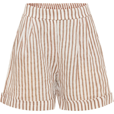 Stripete shorts i 100% lin - caramel
