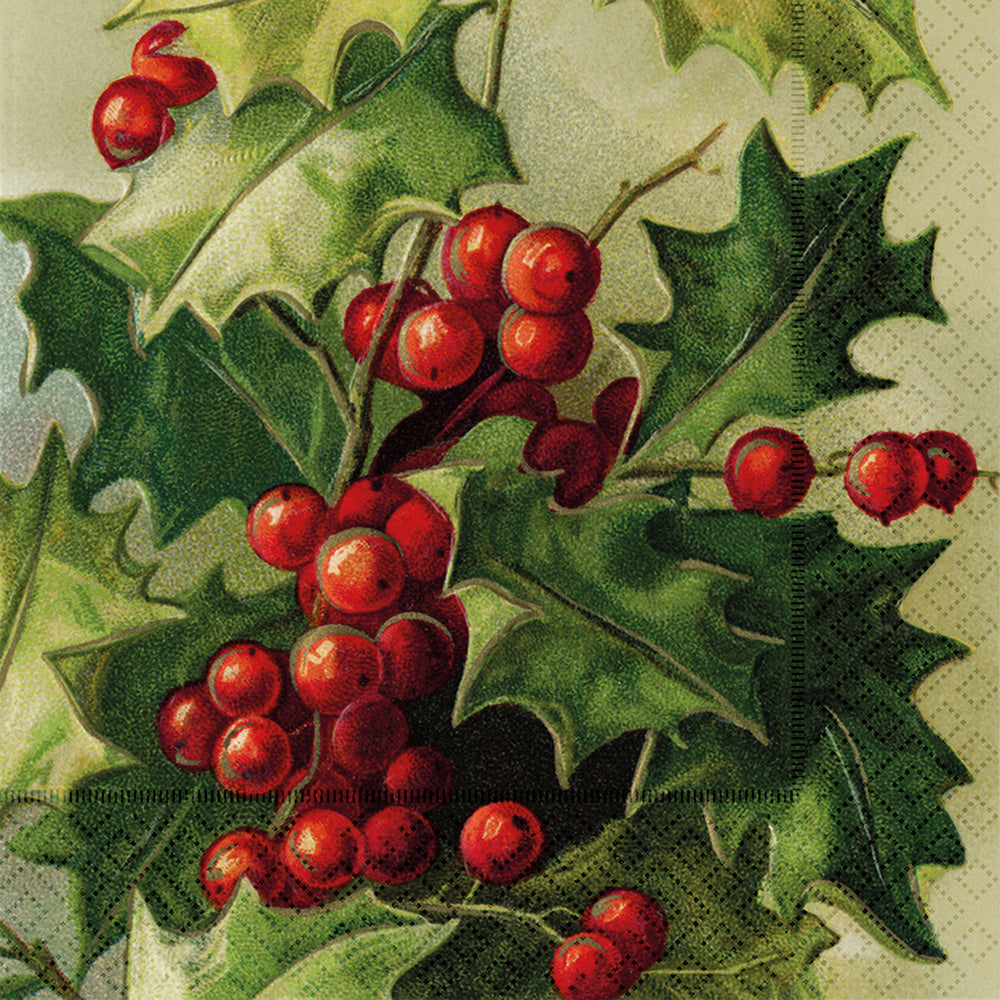 Lunchservietter - 33x33 cm / Røde  juleblomster - kristorn