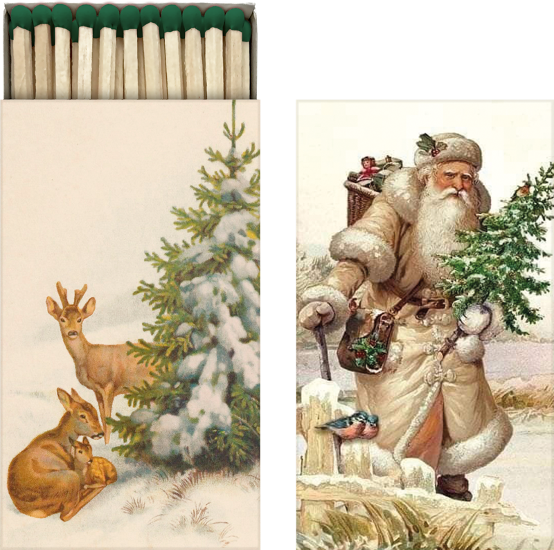 Fyrstikkeske  - 6x11 cm / Grønnhvit  jul - rådyr