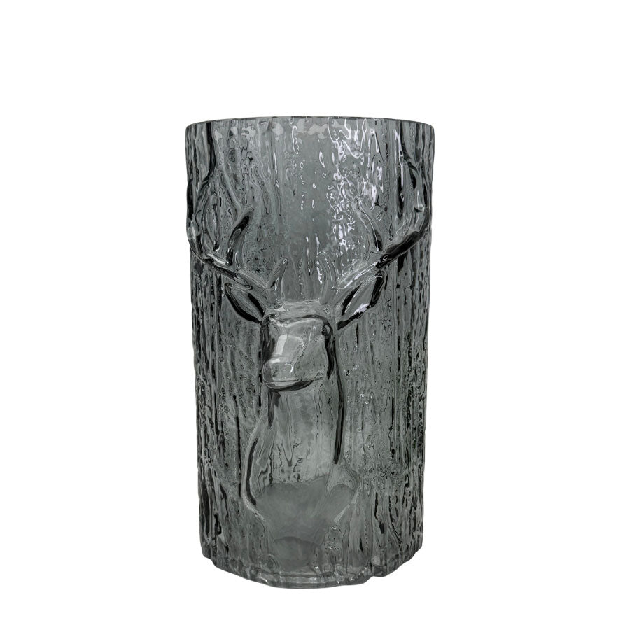 Glass vase/lysestake - reinsdyr grå