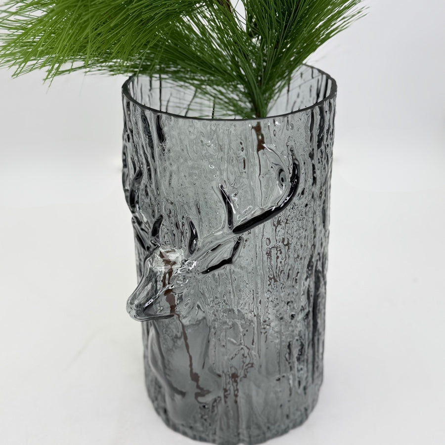 Glass vase/lysestake - reinsdyr grå