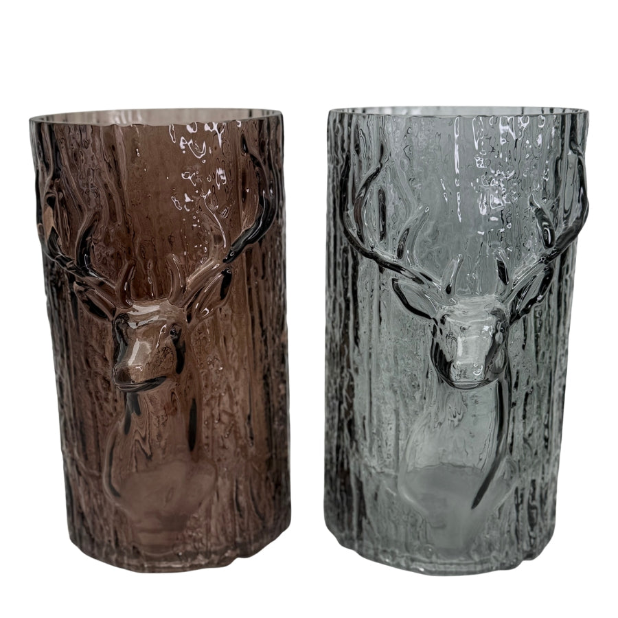 Glass vase/lysestake - reinsdyr grå
