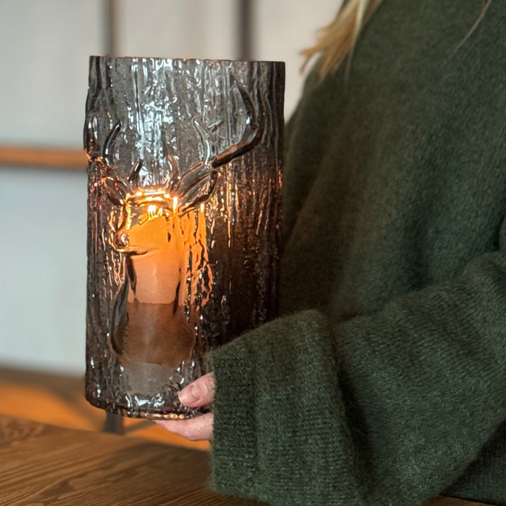 Glass vase/lysestake - reinsdyr grå