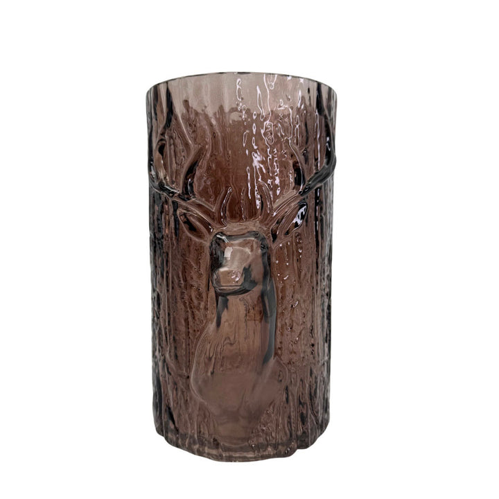 Glass vase/lysestake reinsdyr brun