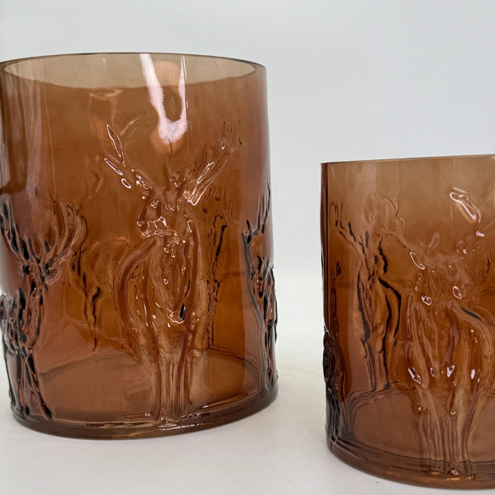 Glass vase/lysestake reinsdyr L  - amber