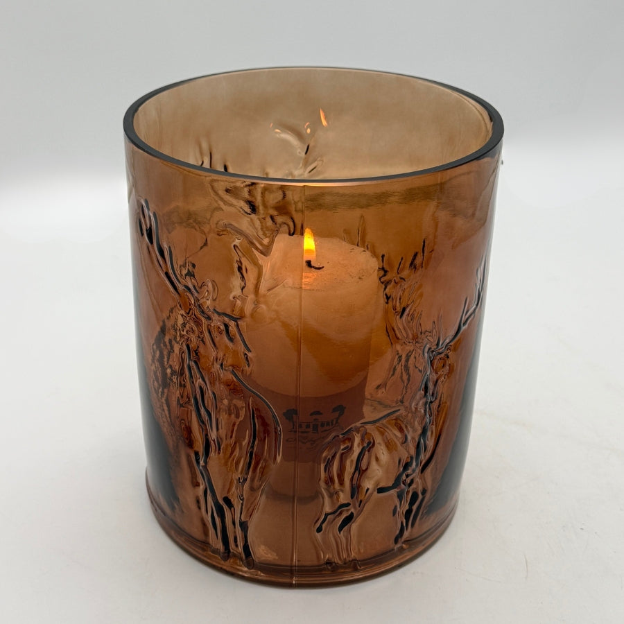 Glass vase/lysestake reinsdyr L  - amber