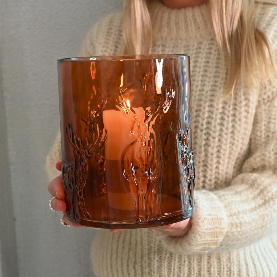 Glass vase/lysestake reinsdyr L  - amber