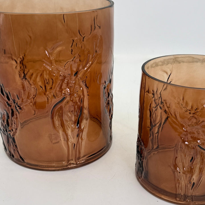 Glass vase/lysestake reinsdyr S  - amber