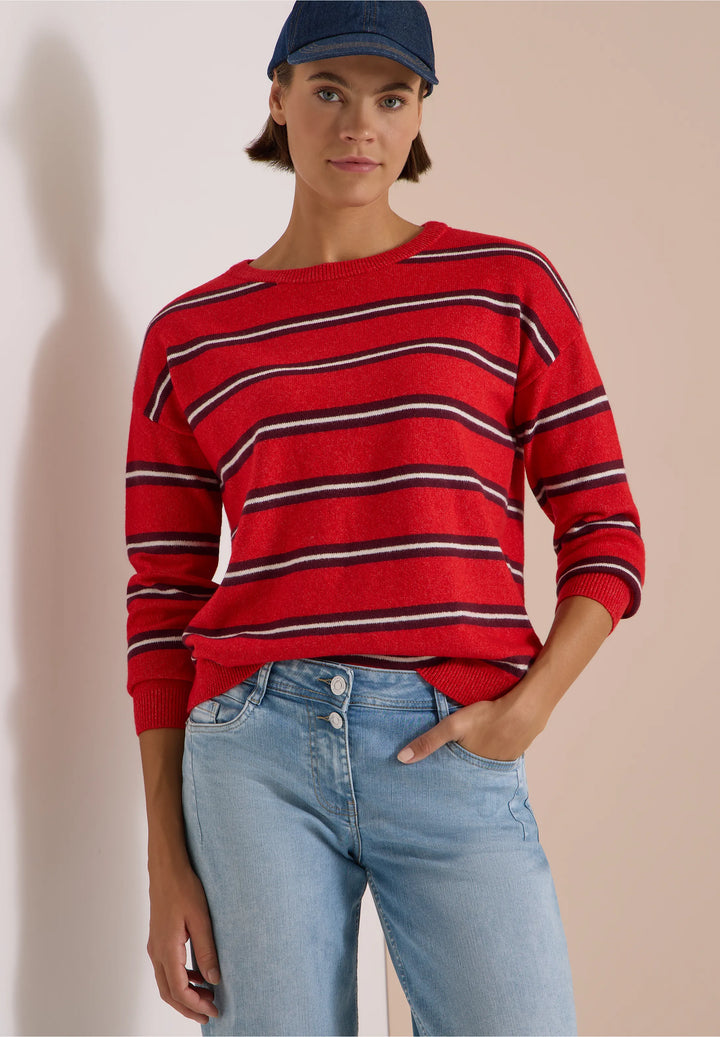 Cosy stripet boatneck - flame red