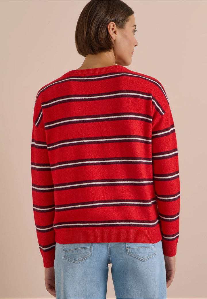 Cosy stripet boatneck - flame red