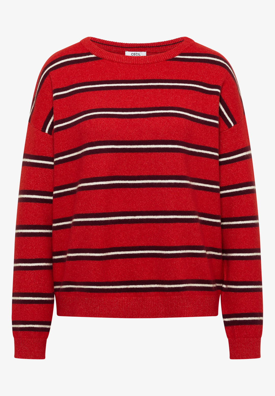 Cosy stripet boatneck - flame red