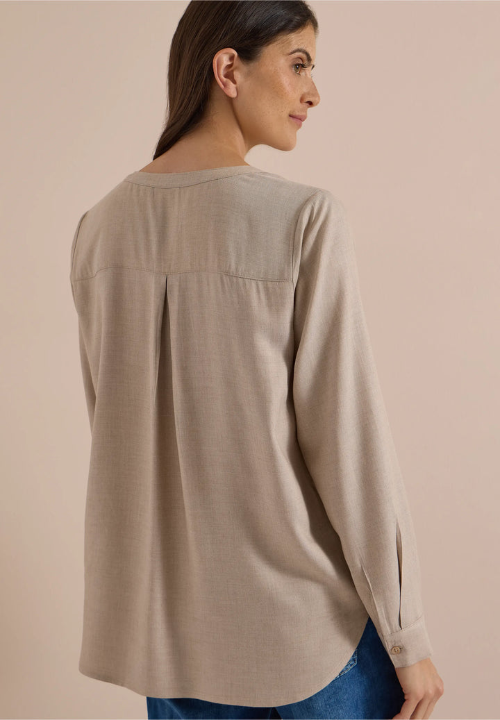 Melange v hals bluse - beige