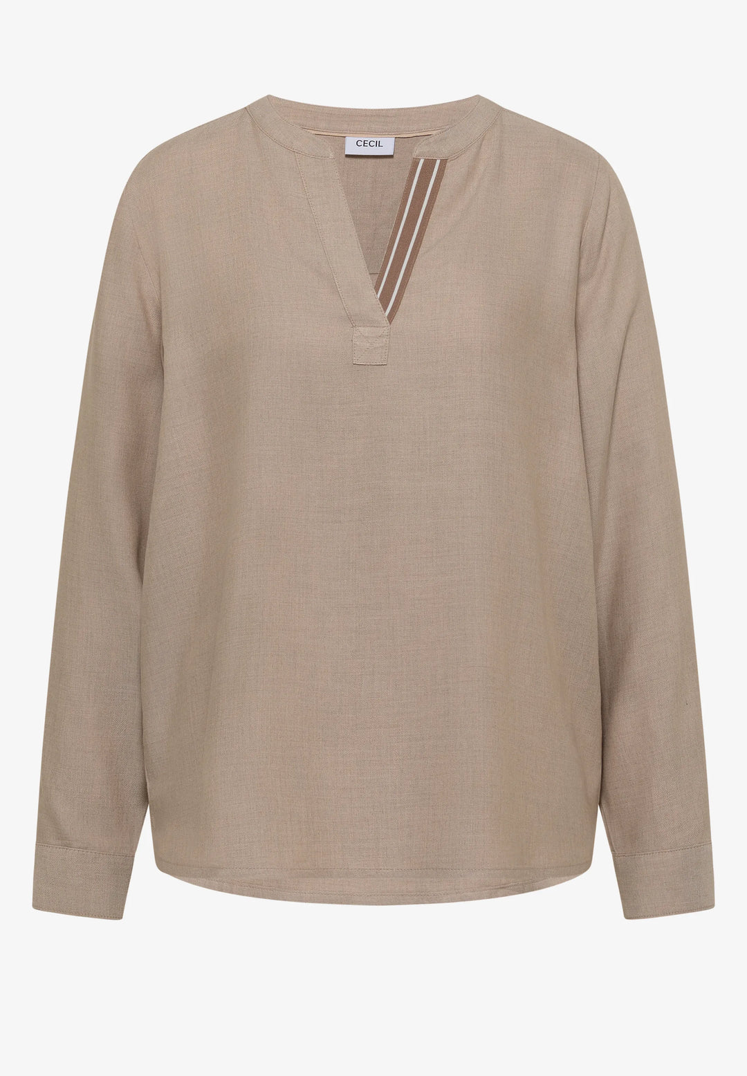 Melange v hals bluse - beige