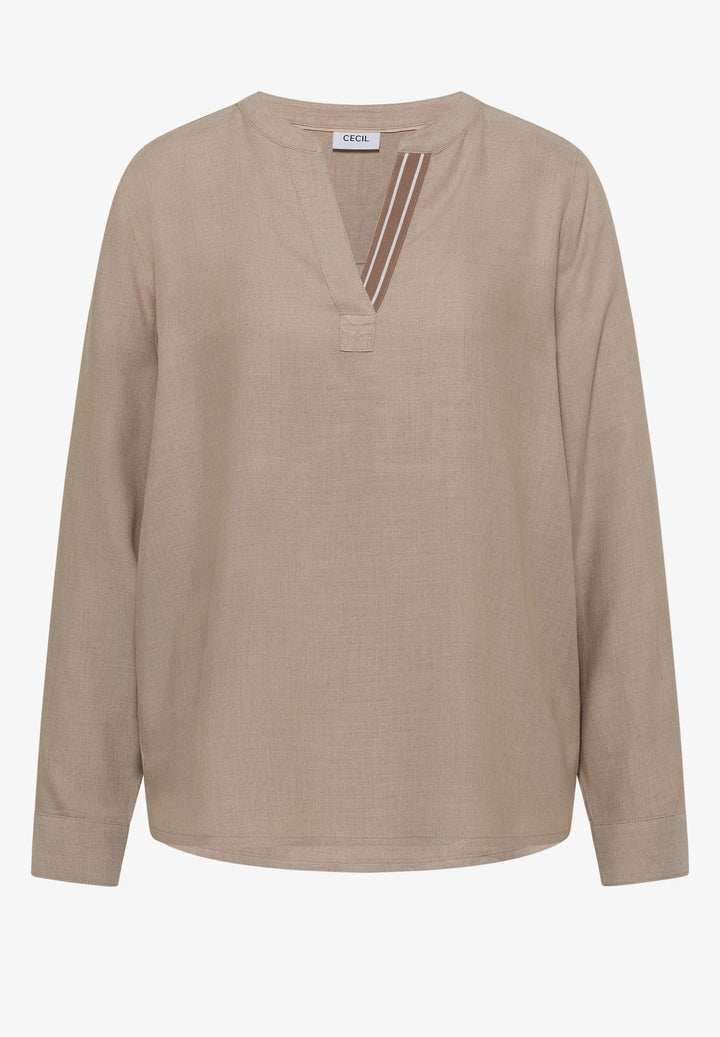 Melange v hals bluse - beige