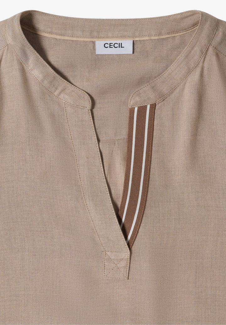 Melange v hals bluse - beige