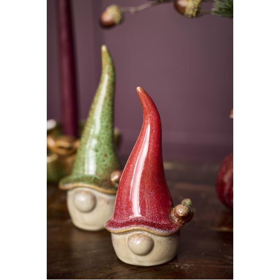 Nisse/fugl H:17 cm 2 ass. Rød/Grønn Keramik