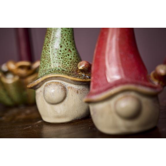 Nisse/fugl H:17 cm 2 ass. Rød/Grønn Keramik