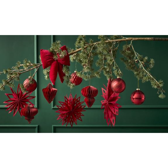 Ornament/Papir 12 cm 3 ass. Rød - pr stk