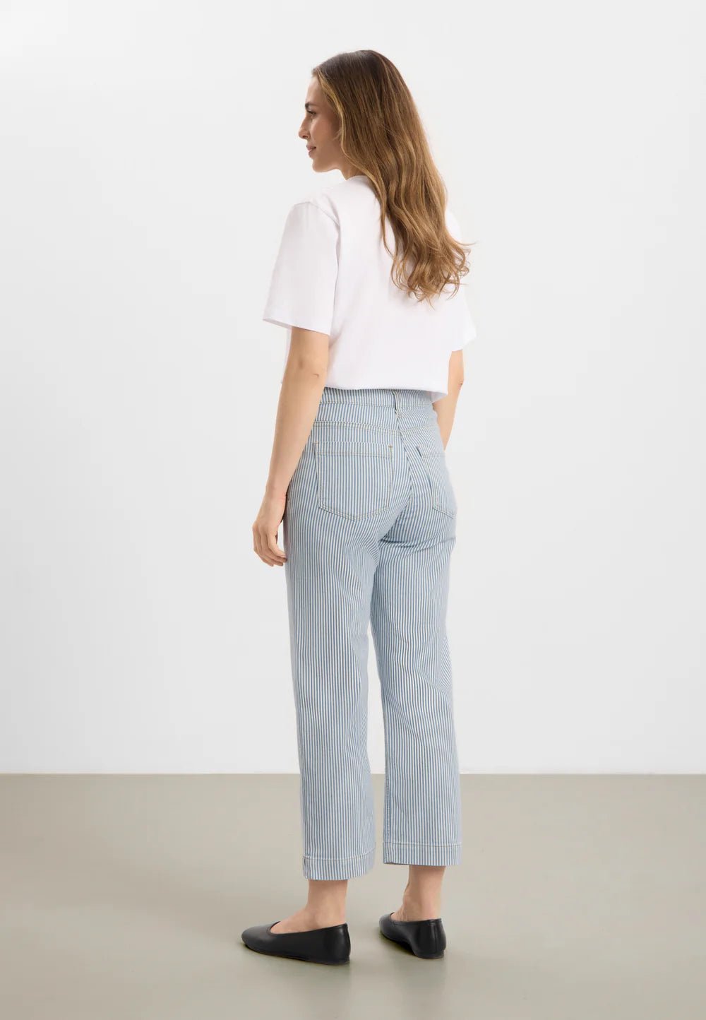 Amelia slit straight cropped - hvit blå striper - Many Colors