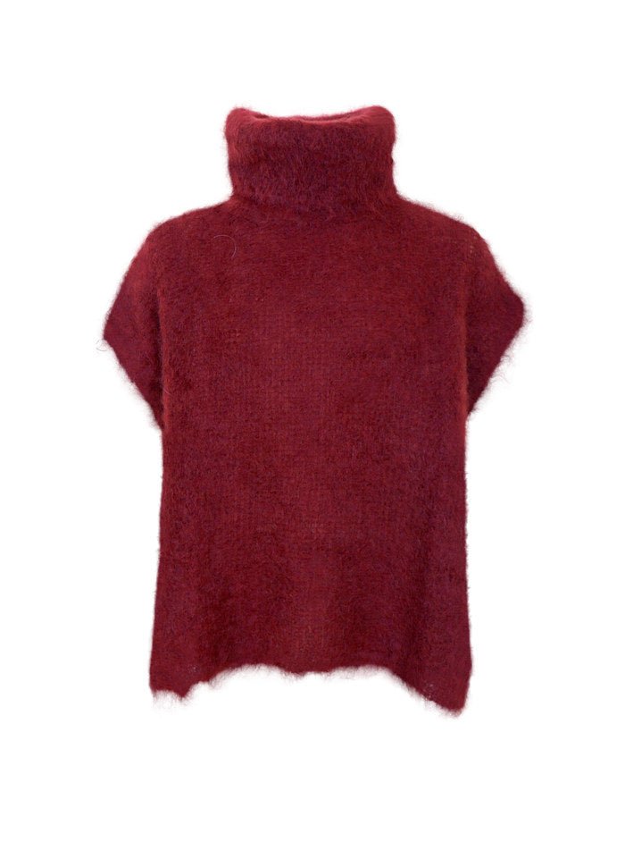 Bjoerk strikket vest med hals i 80% mohair - plomme - onesize - Many Colors