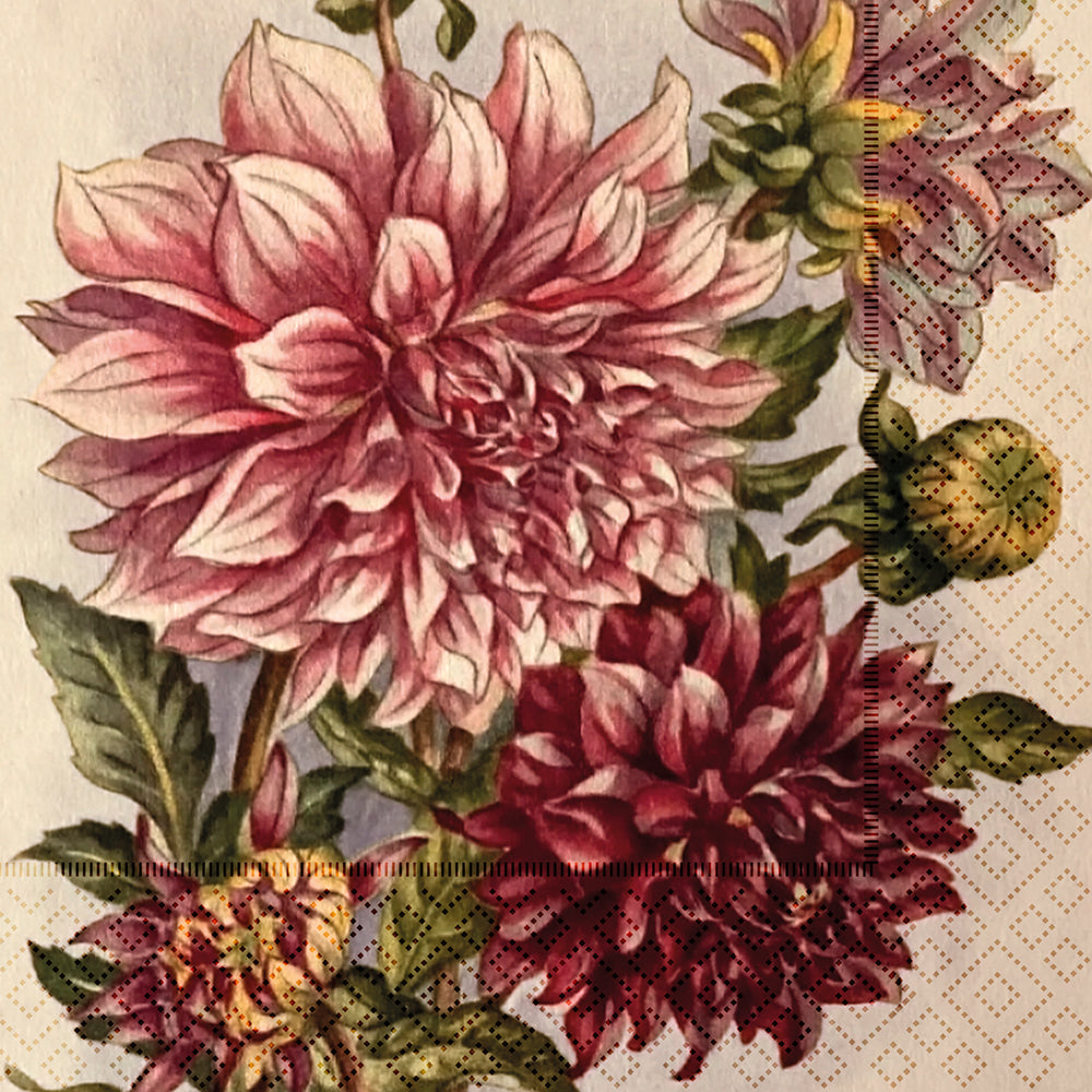 Lunchservietter - 33x33 cm / Lila blommor - dahlia