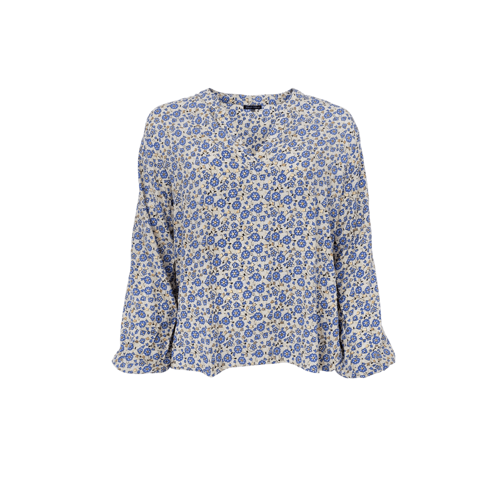 Bluse med blomsterprint - blå - Many Colors