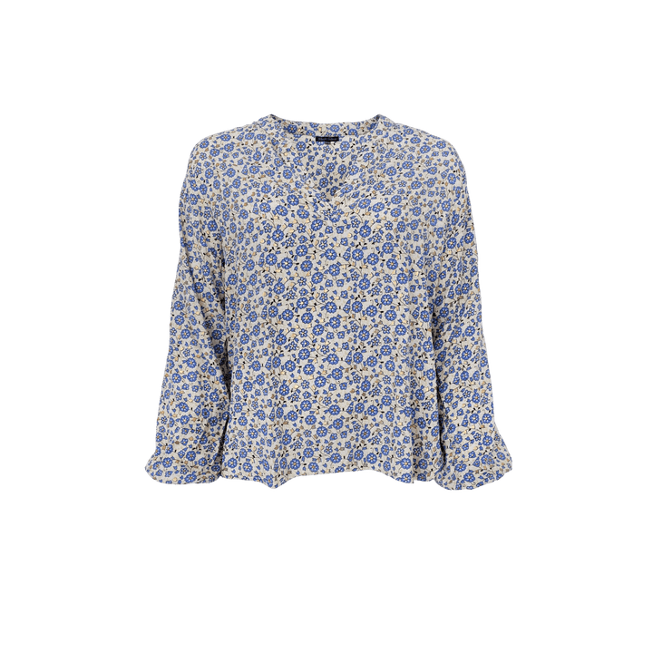 Bluse med blomsterprint - blå - Many Colors