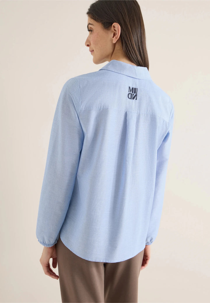 Chambray bluse med splitt - blå - Many Colors