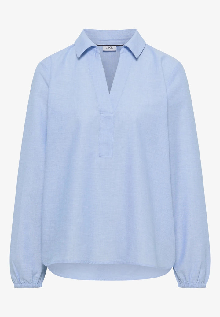 Chambray bluse med splitt - blå - Many Colors