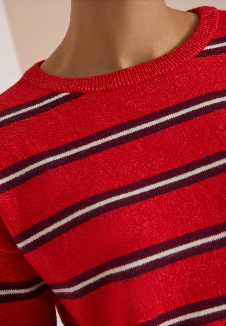 Cosy stripet boatneck - flame red - Many Colors
