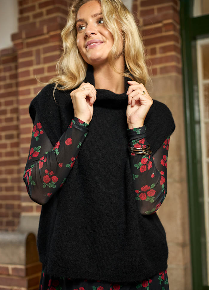 Dell høy halset strikke vest - svart - Many Colors