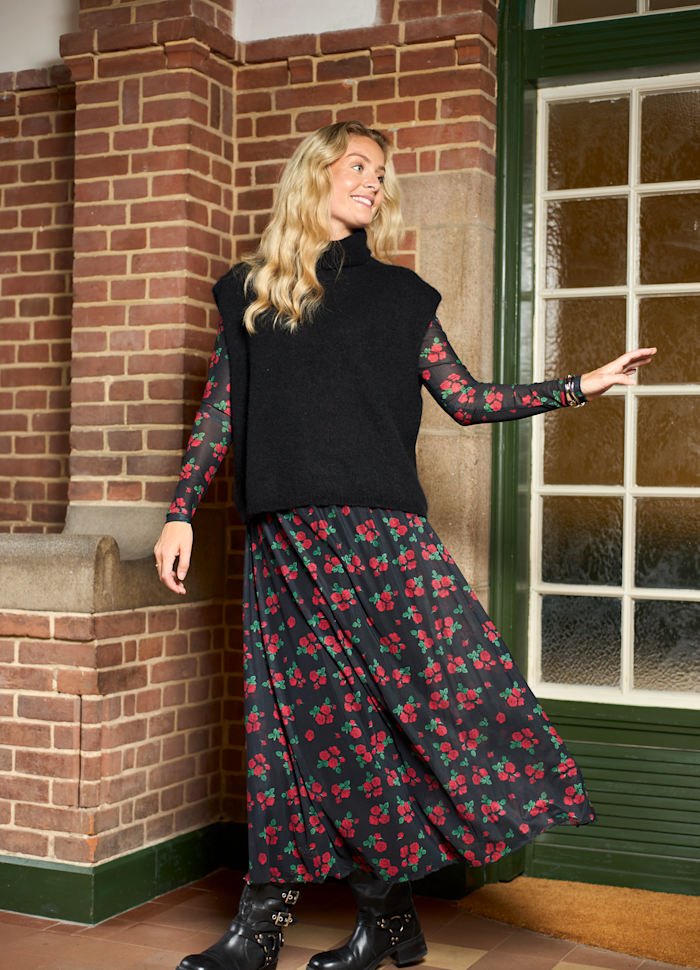 Dell høy halset strikke vest - svart - Many Colors