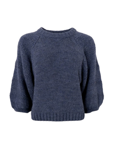 Strikketopp med 3/4 arm - denim