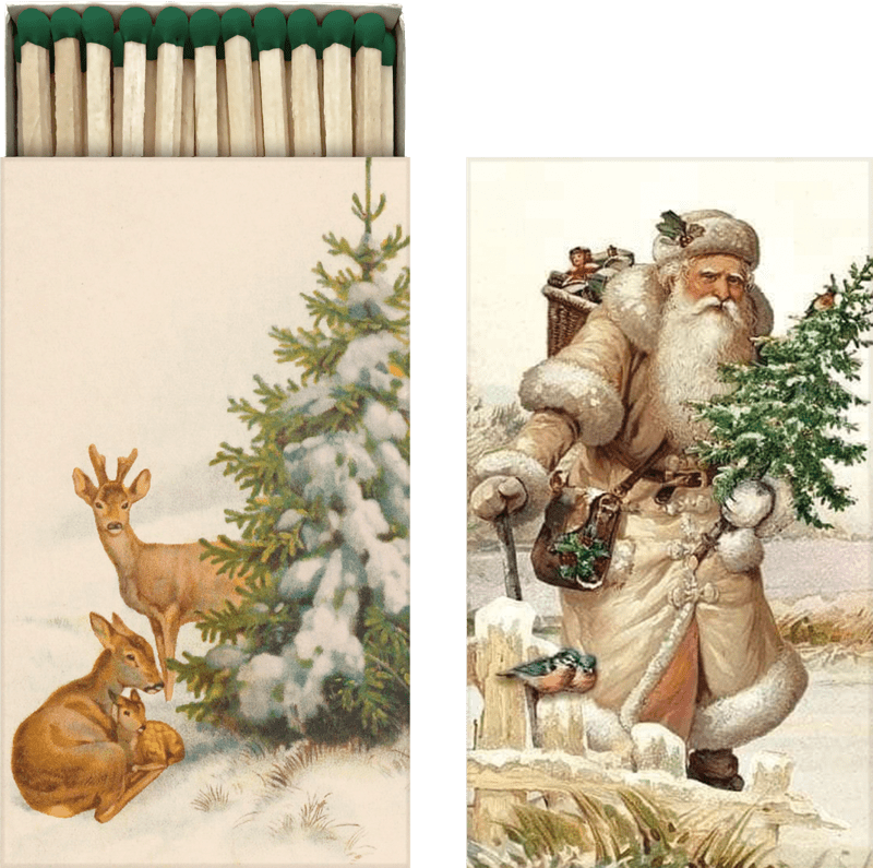 Fyrstikkeske - 6x11 cm / Grønnhvit jul - rådyr - Many Colors