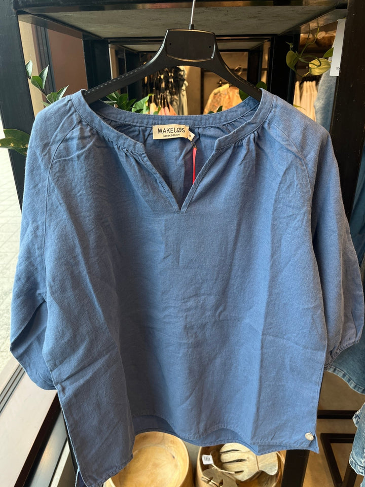 Holmen topp i 100% lin - denim - Makeløs - Many Colors