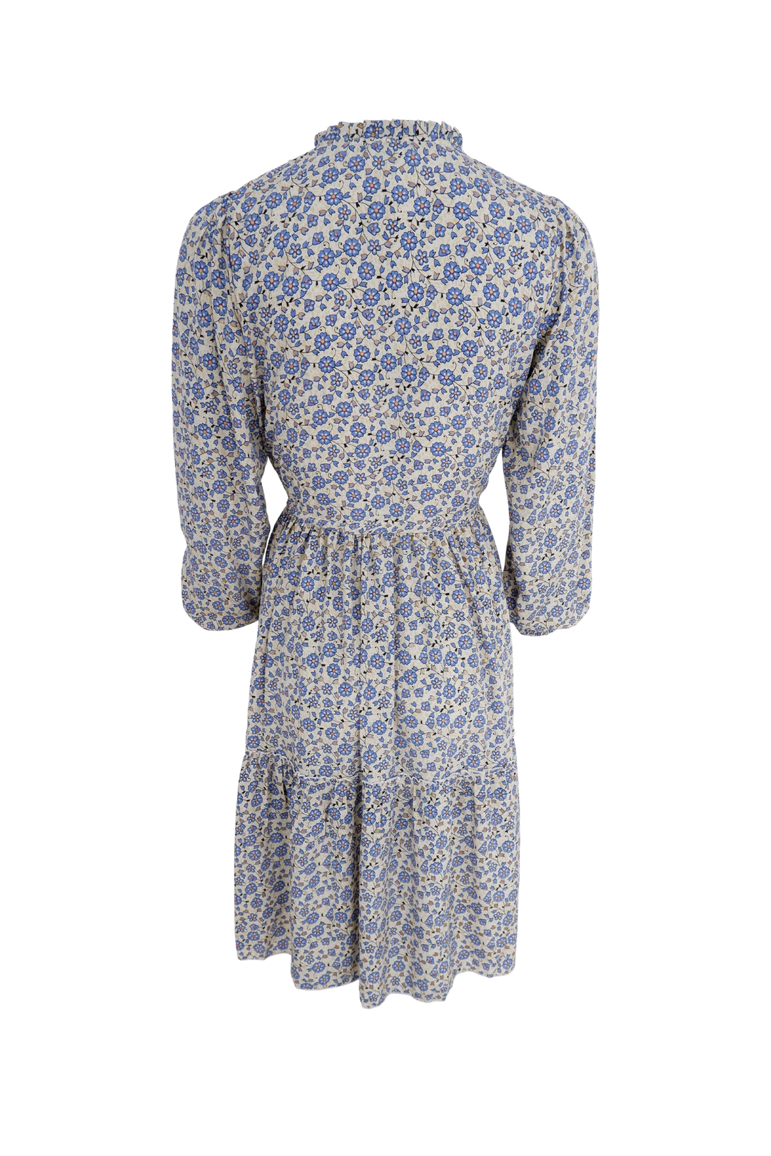 Kjole med knytting - blomsterprint - blå - Many Colors
