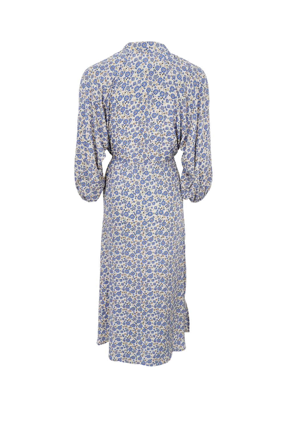 Kjole med knytting - lang - blomsterprint - blå - Many Colors