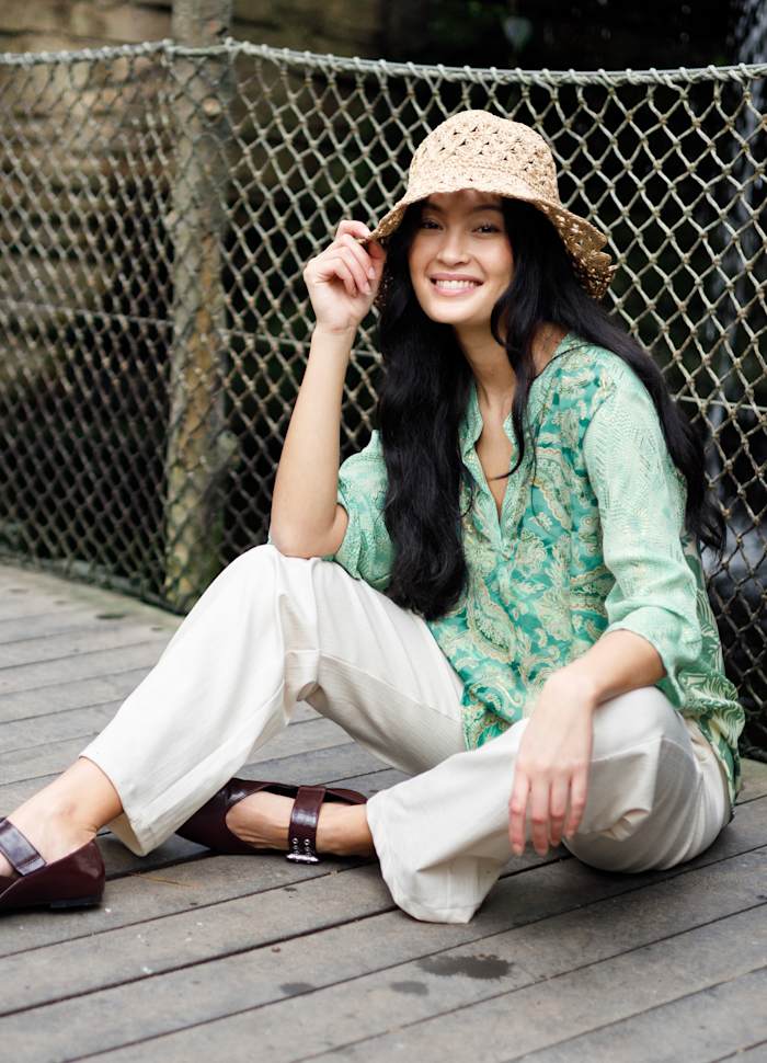 Luna flared bluse - grønn mix - Many Colors