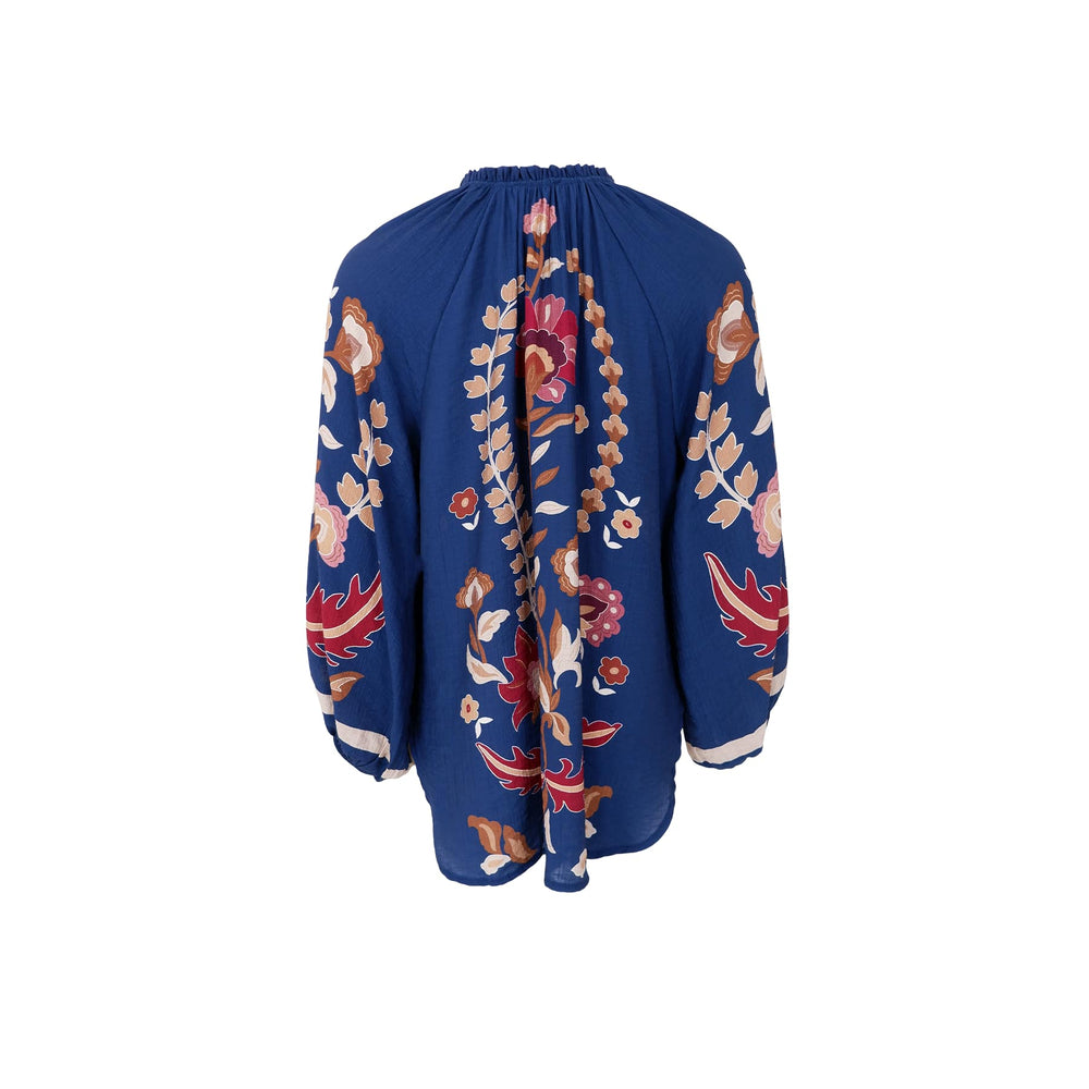 Marigold bluse - blå blomster - onesize - Many Colors