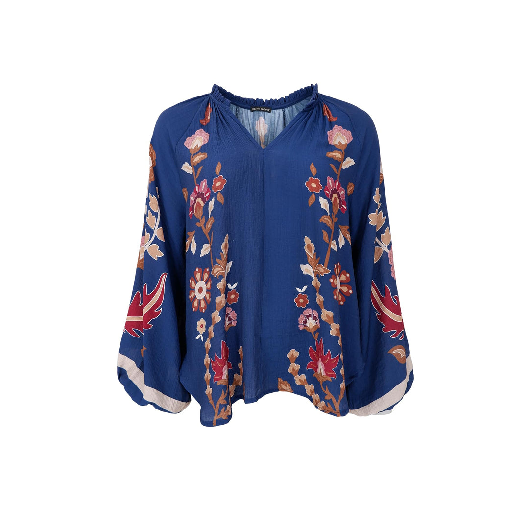 Marigold bluse - blå blomster - onesize - Many Colors