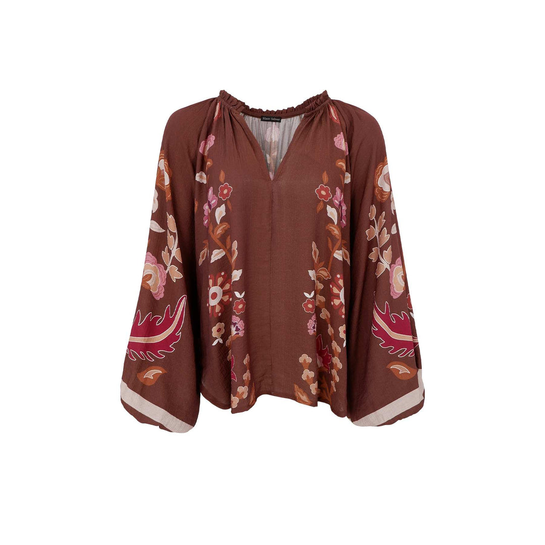 Marigold bluse - brun blomster - onesize - Many Colors