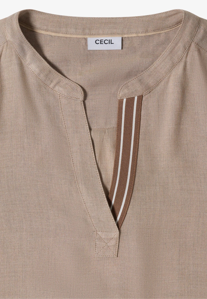 Melange v hals bluse - beige - Many Colors