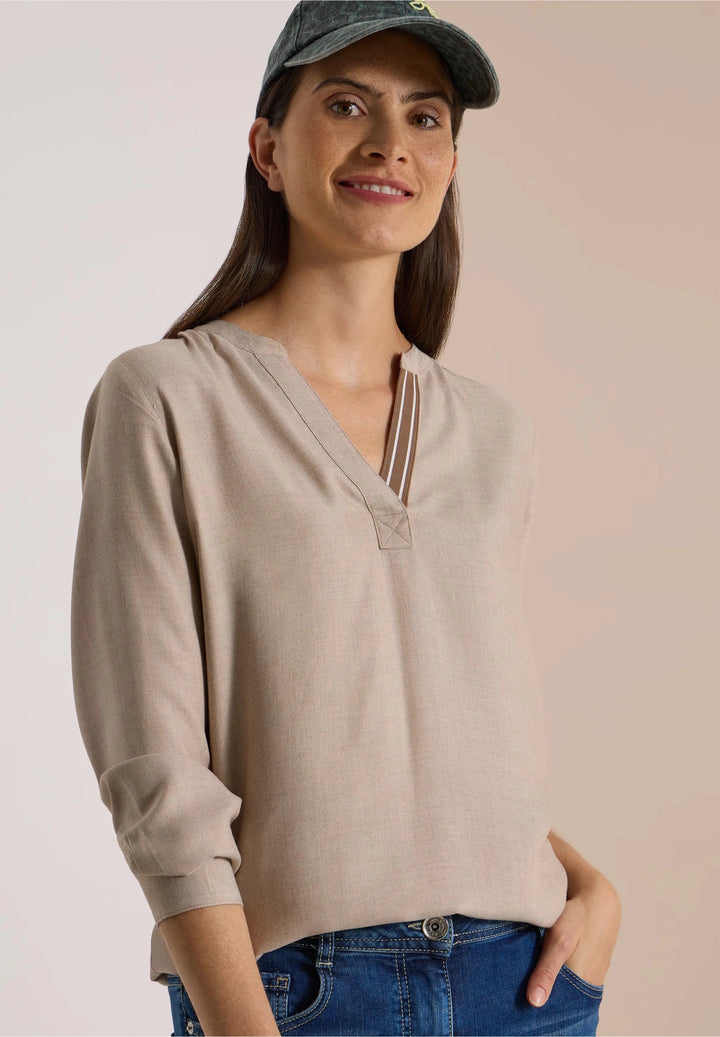 Melange v hals bluse - beige - Many Colors