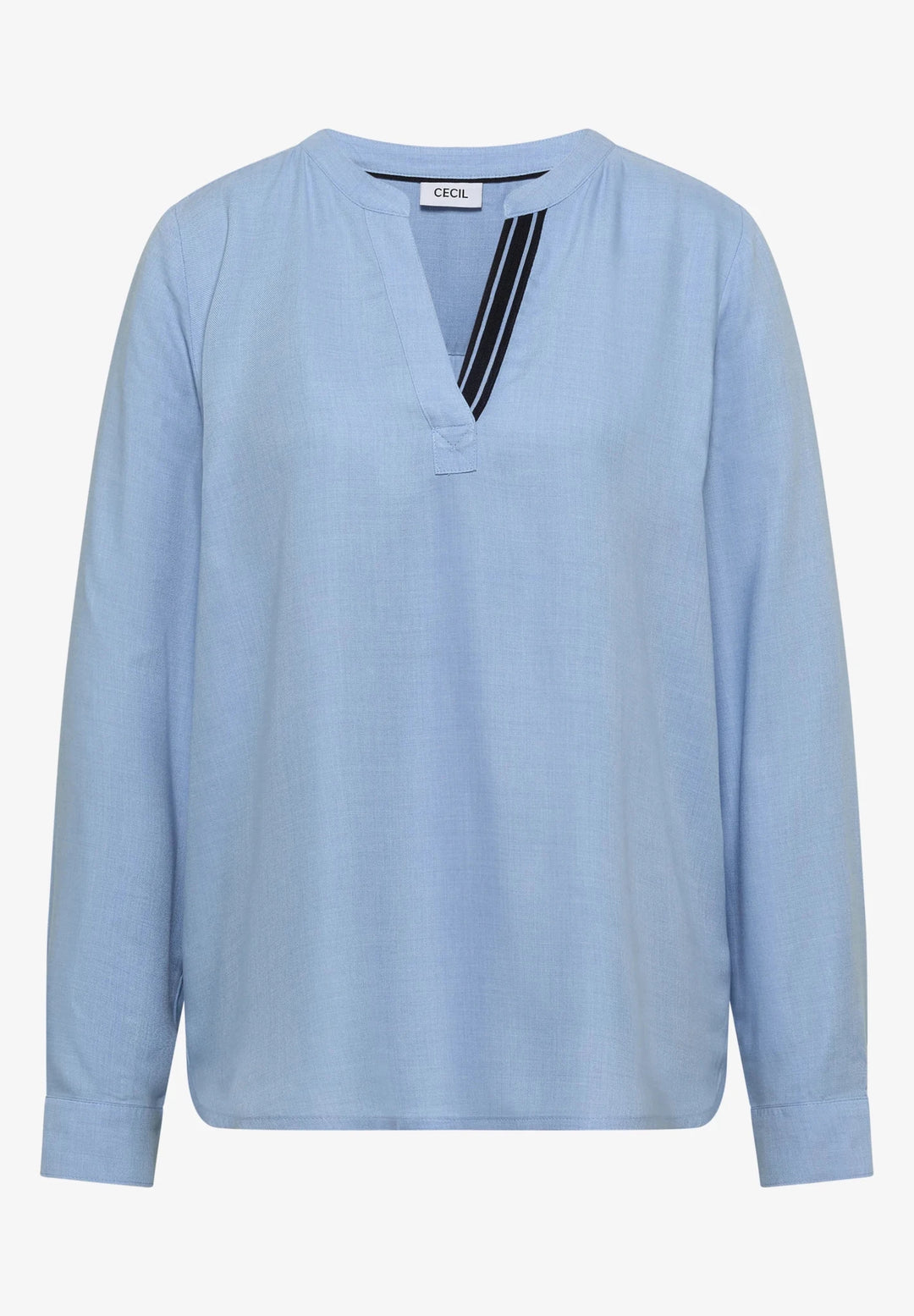 Melange v hals bluse - blå - Many Colors