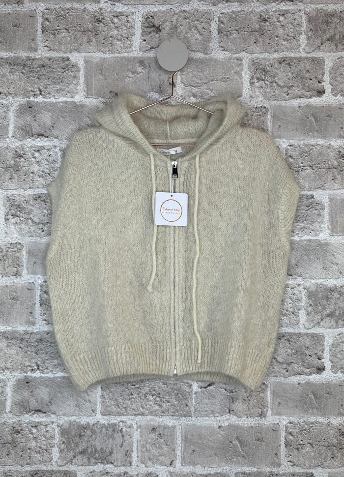 Mosel strikkejakke med hette - lys beige - onesize - Many Colors